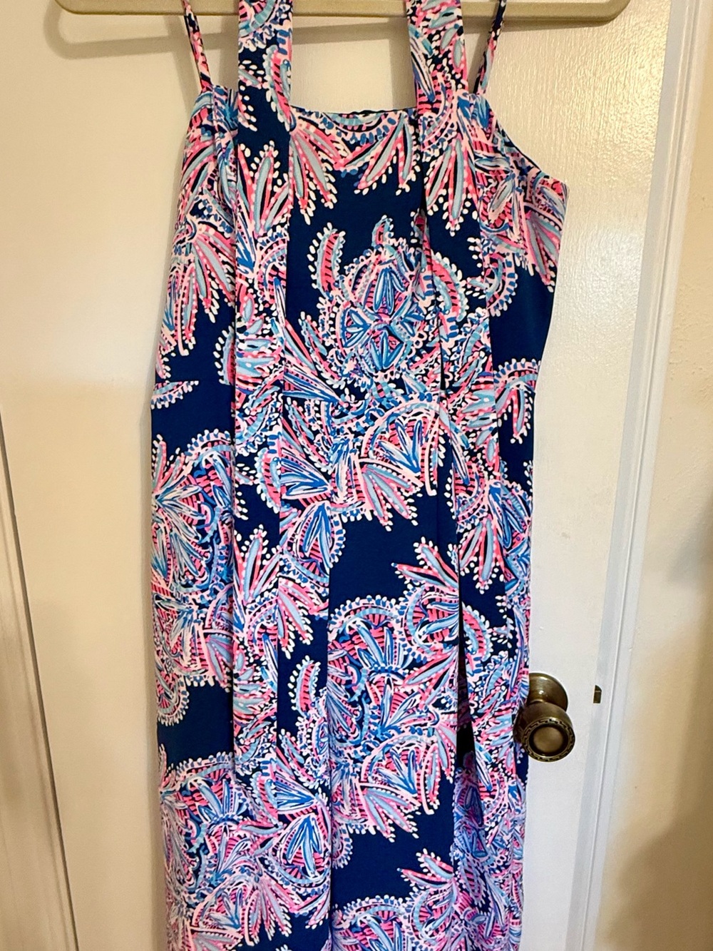 Lilly Pulitzer Navy Jumpsuit with Pink and Light Blue Floral Print